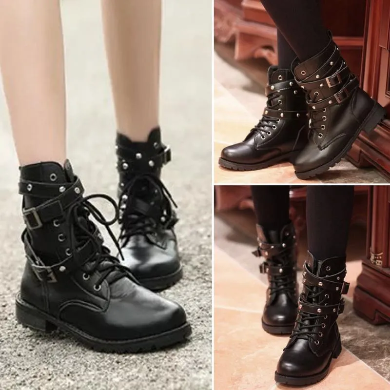 Lace-Up Belts Gothic Boots