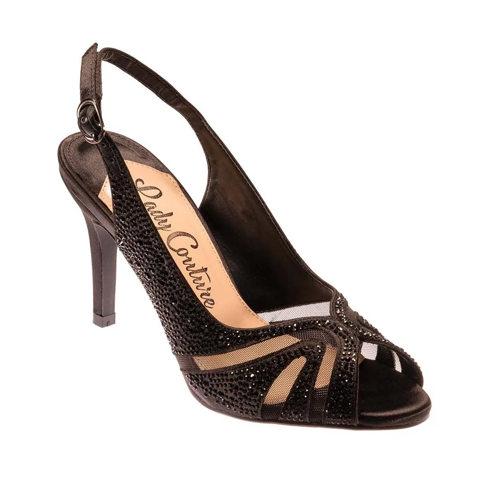 Lady Couture ADORE Black Mid Heel Rhinestone Slingback