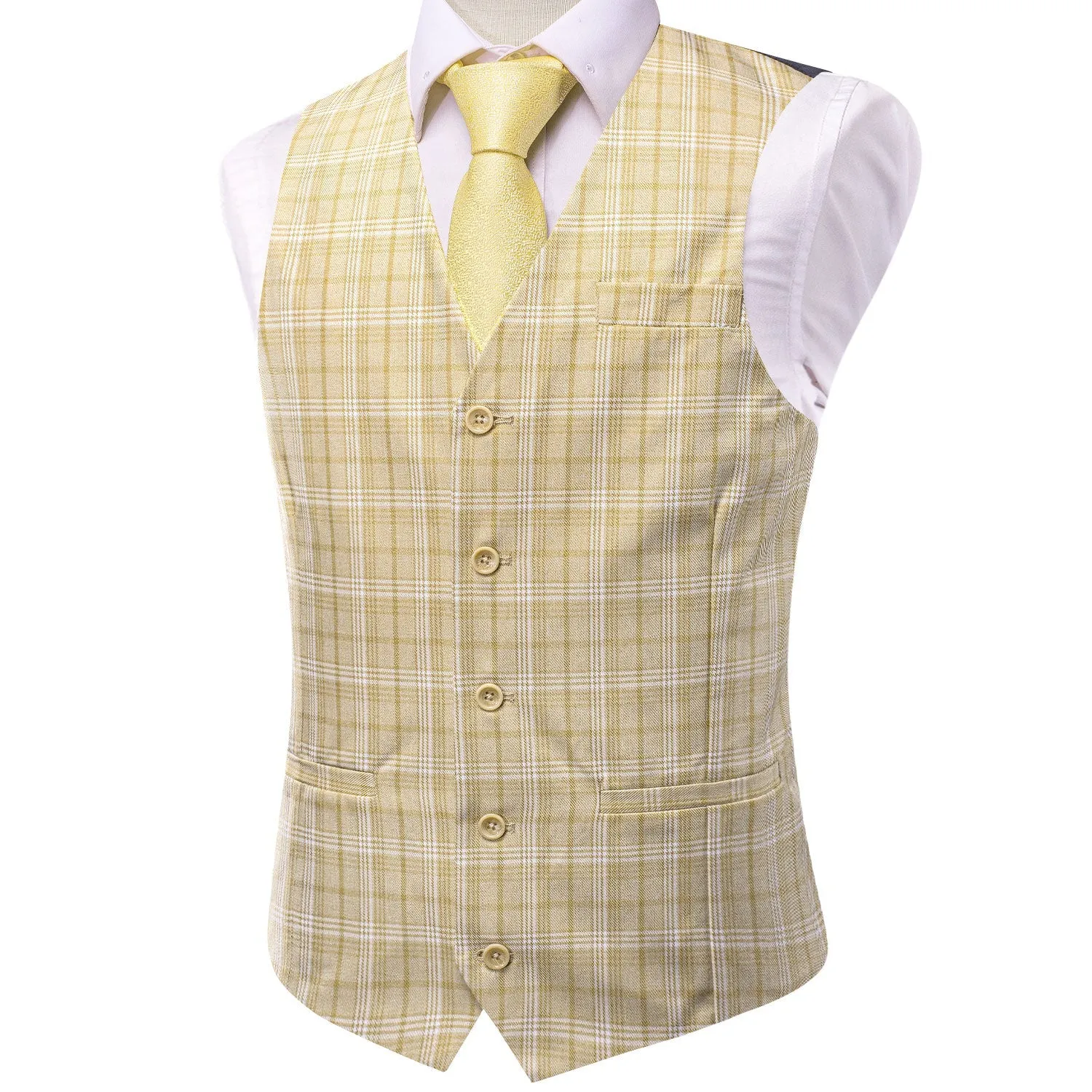 Light Yellow Plaid Splicing Jacquard Men's Vest