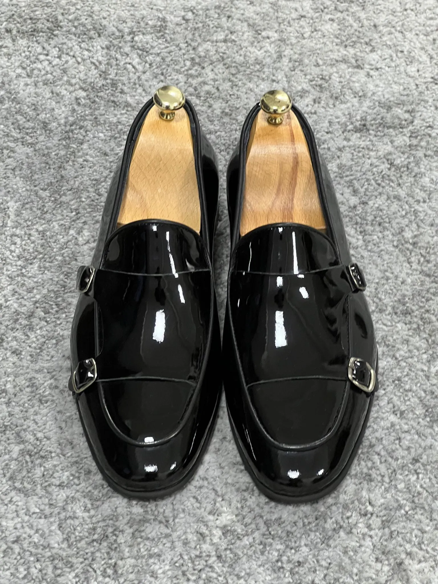 Louis Special Edition Neolite Sole Double Monk Shiney Leather Black Shoes