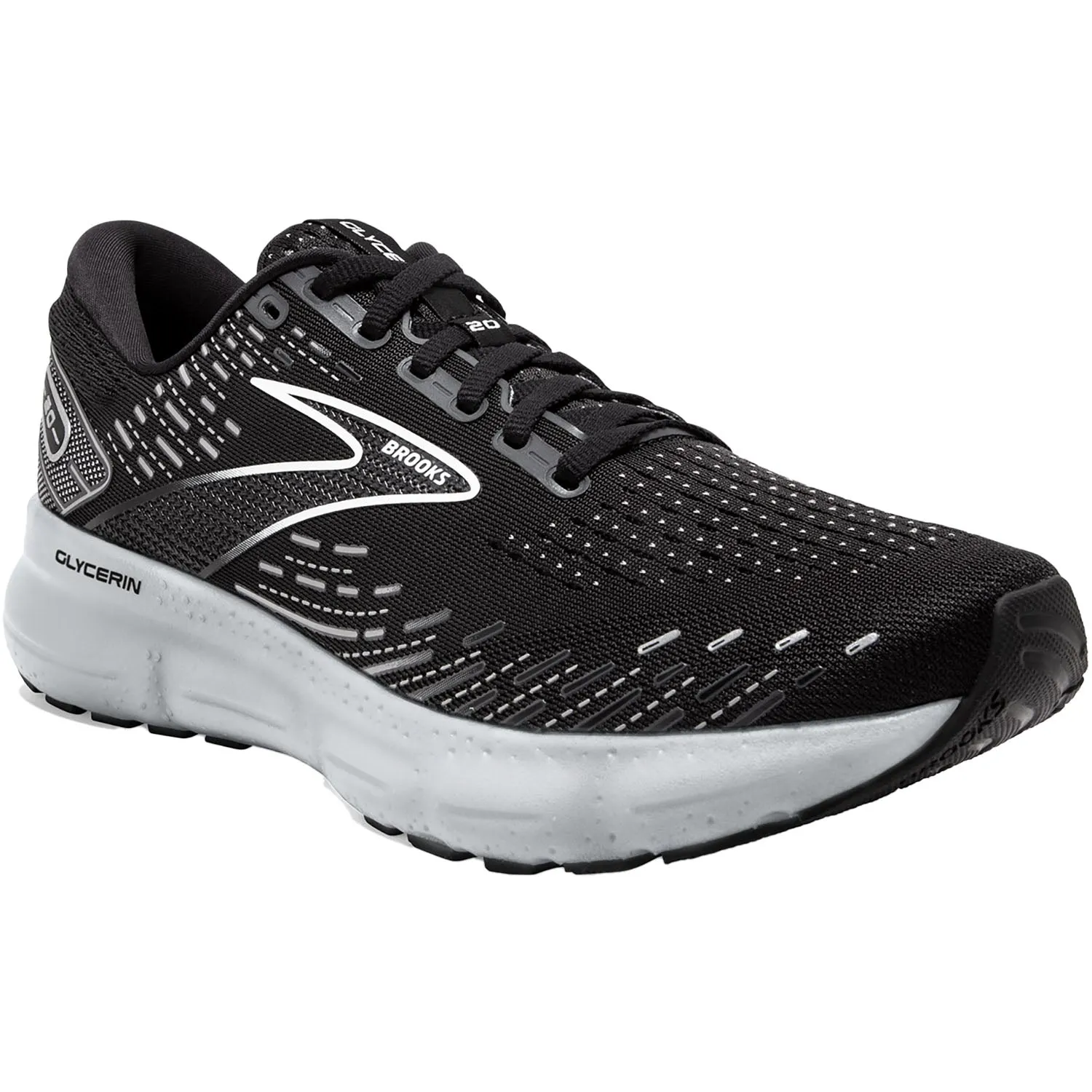 Men's Brooks Glycerin 20 Black/White/Alloy Mesh