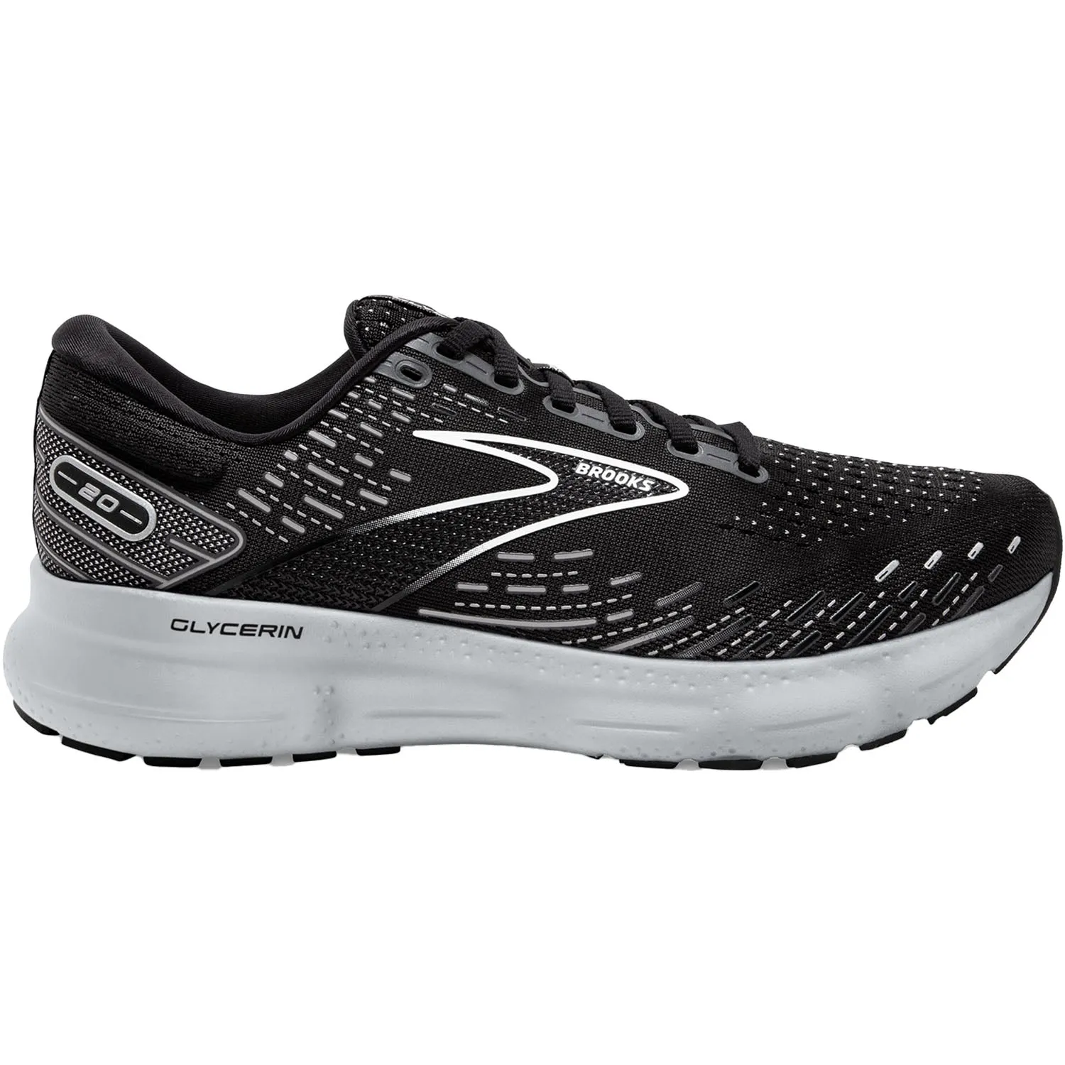 Men's Brooks Glycerin 20 Black/White/Alloy Mesh