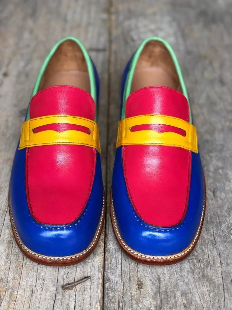 Men's Multi Color Leather Slip On Moccasin Penny Loafers