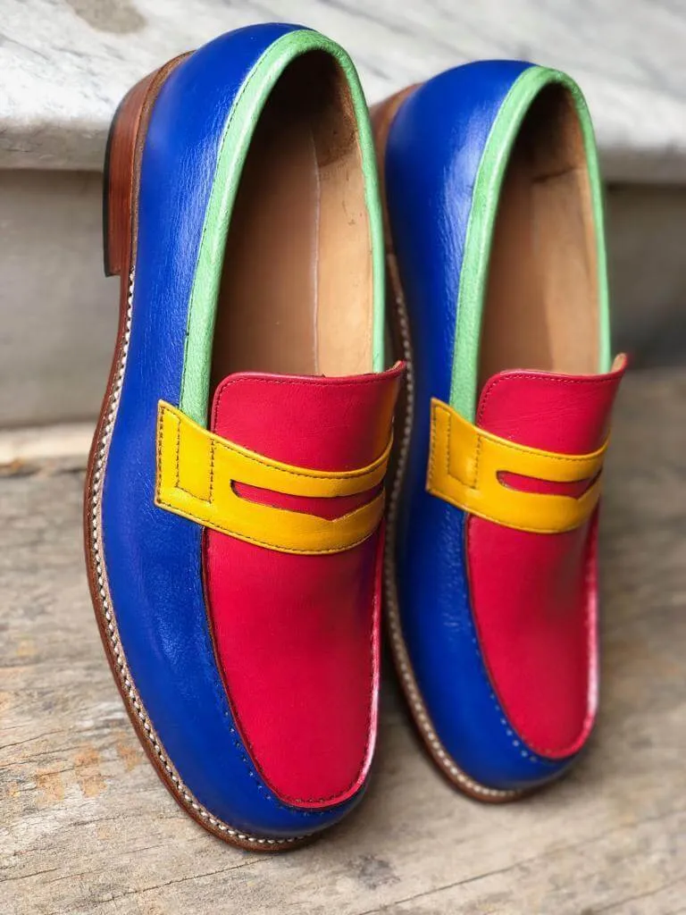 Men's Multi Color Leather Slip On Moccasin Penny Loafers