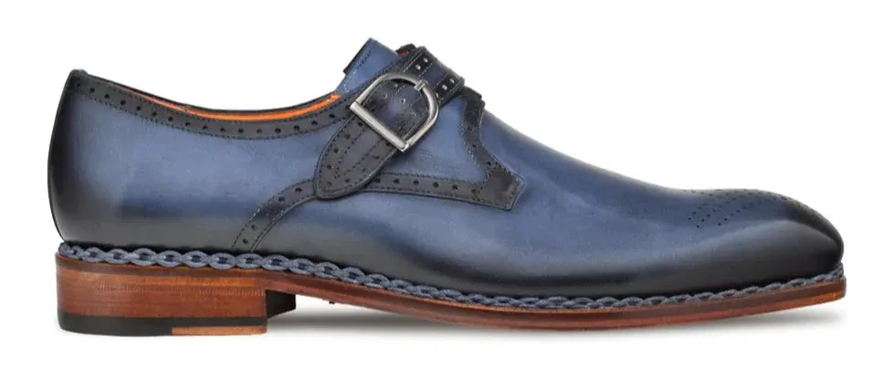 Mezlan Blue Artisan Welt Monk Strap Genuine Leather Dress Shoes