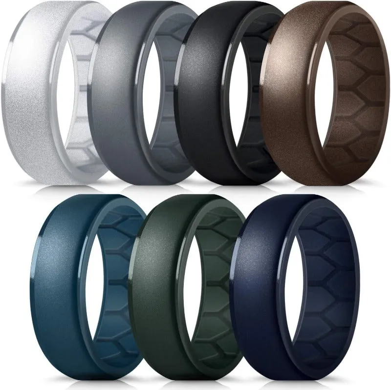 Multi-Pack Men's Silicone Wedding Rings with Breathable Airflow Inner Curve