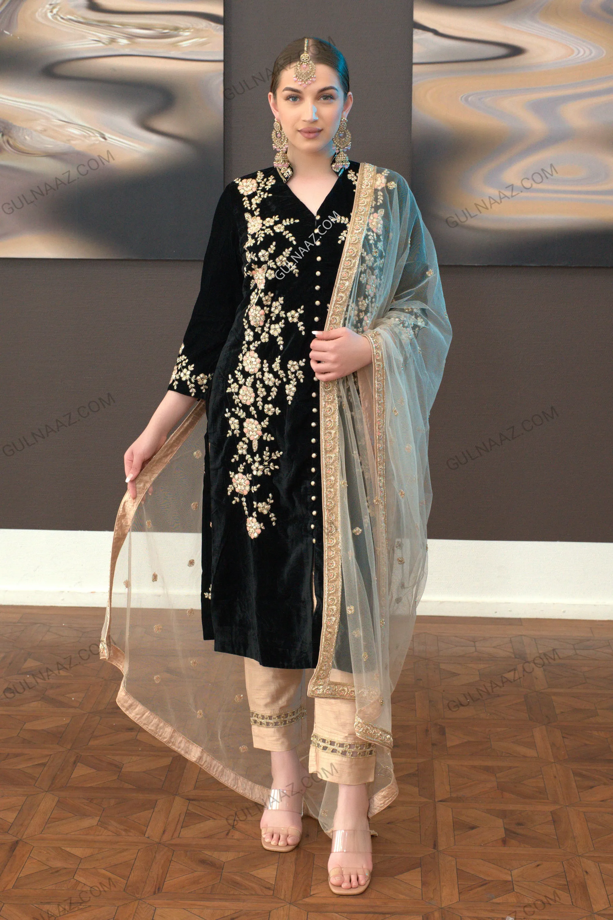 Muntaha - Embellished Velvet Salwar Kameez