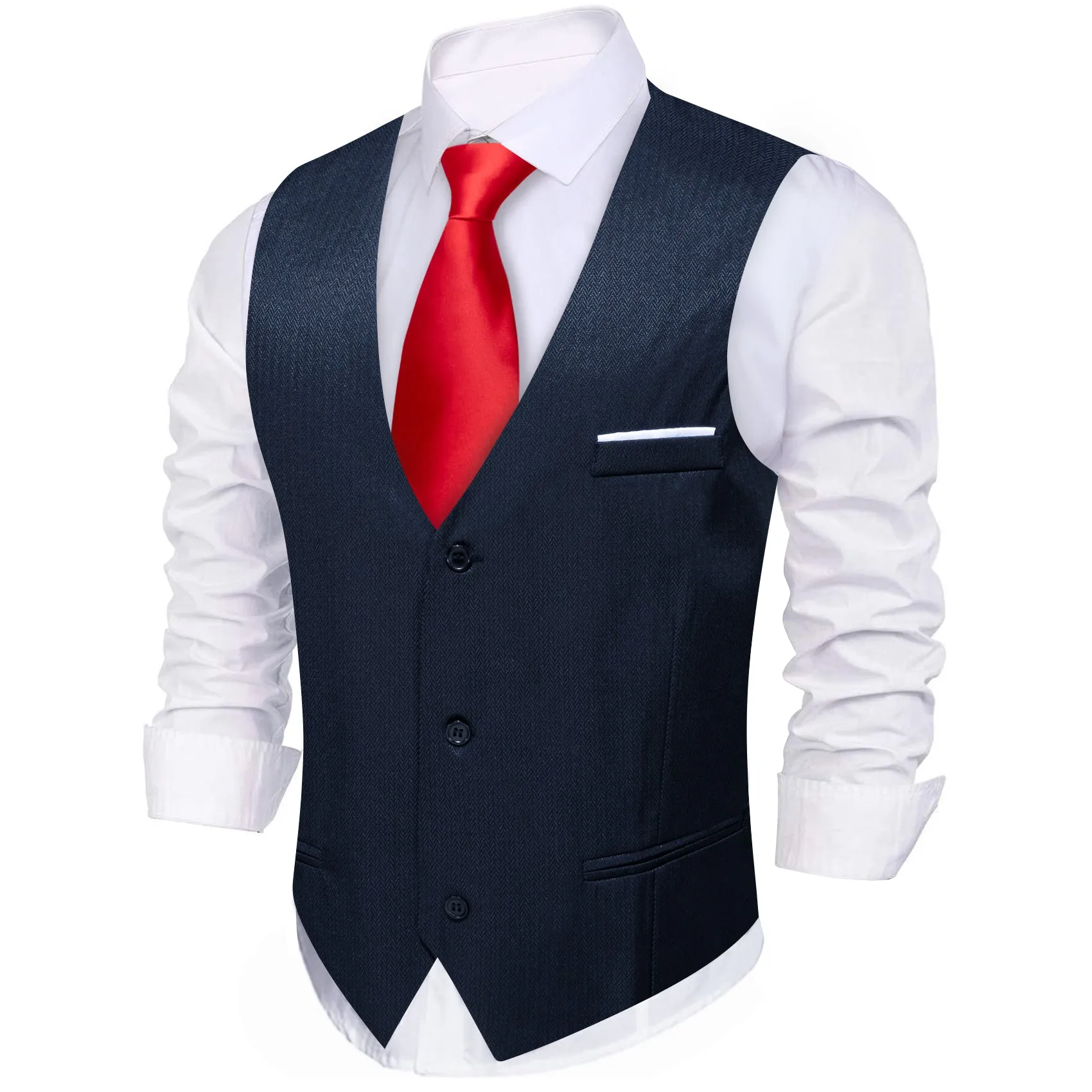 Navy Blue Solid Men's V-Neck Business Vest