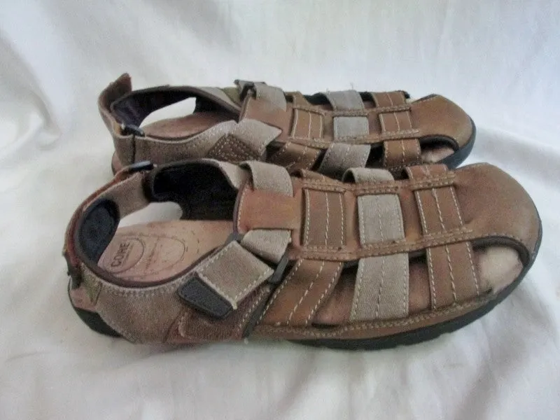 NEW Mens CROFT & BARROW SHOES Sandals Leather Canvas BROWN 11 Camping Trek