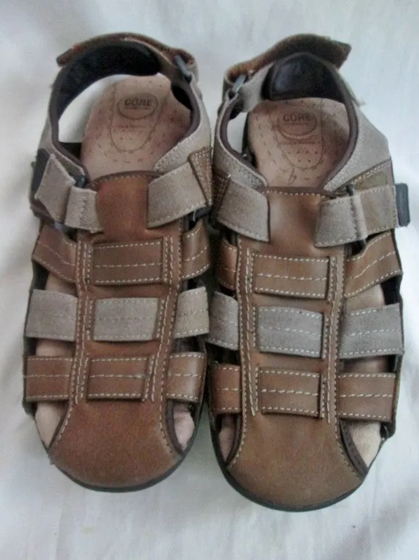 NEW Mens CROFT & BARROW SHOES Sandals Leather Canvas BROWN 11 Camping Trek