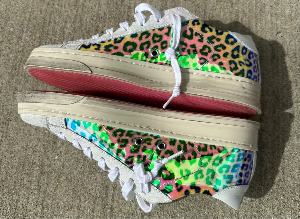 P448 Jack Leopard Print Holographic Low Top Sneakers - Size 37