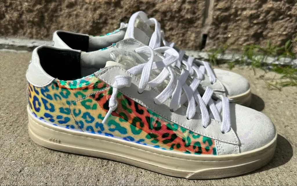 P448 Jack Leopard Print Holographic Low Top Sneakers - Size 37