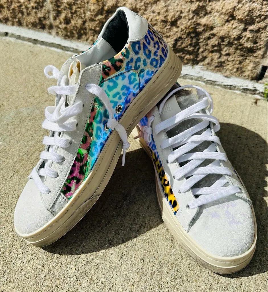 P448 Jack Leopard Print Holographic Low Top Sneakers - Size 37