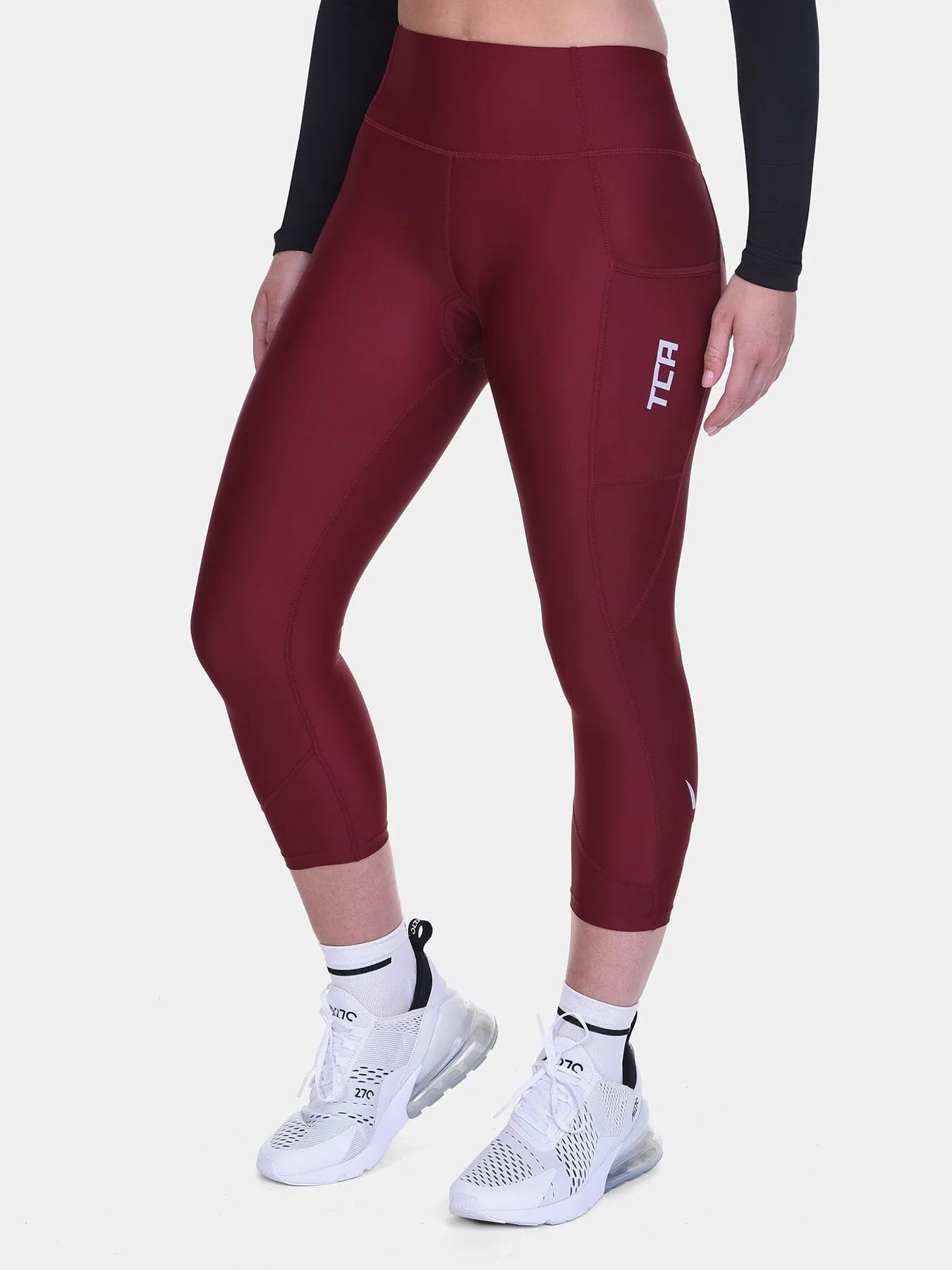 Padded Capri Cycling Leggings For Women With Reflective Strips & Side Pocket