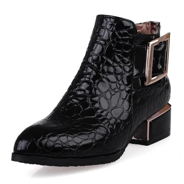 Patent Leather Zip Pointed Toe Ankle Boot