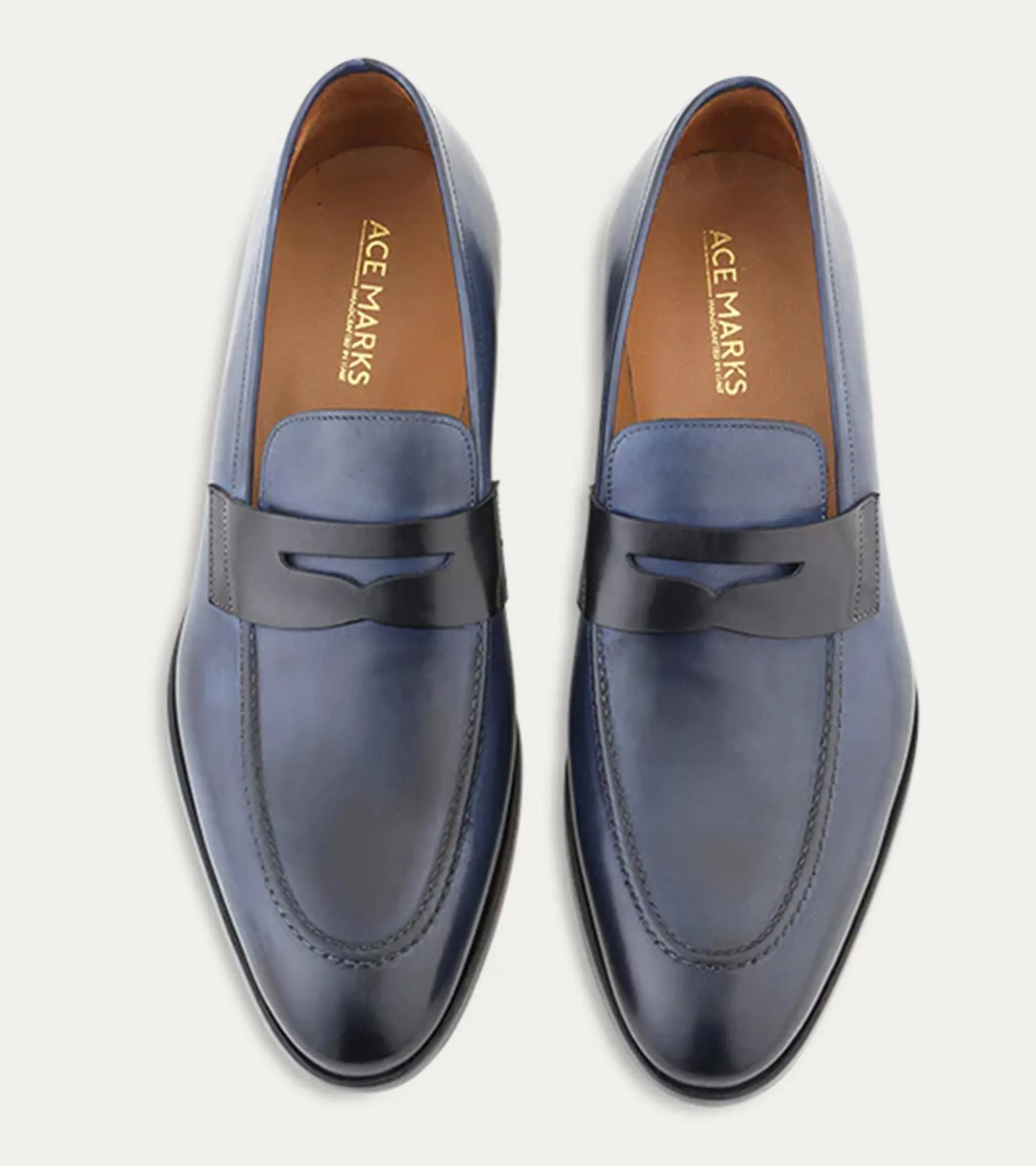 Penny Loafer Avio Antique And Black Leather