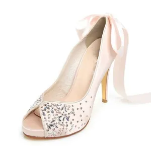 Pink Crystal High Heels Pointed Toe Rhinestone Wedding Bridal Shoes, SY0126