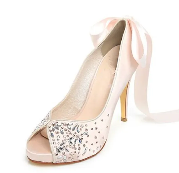 Pink Crystal High Heels Pointed Toe Rhinestone Wedding Bridal Shoes, SY0126