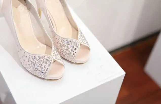 Pink Crystal High Heels Pointed Toe Rhinestone Wedding Bridal Shoes, SY0126