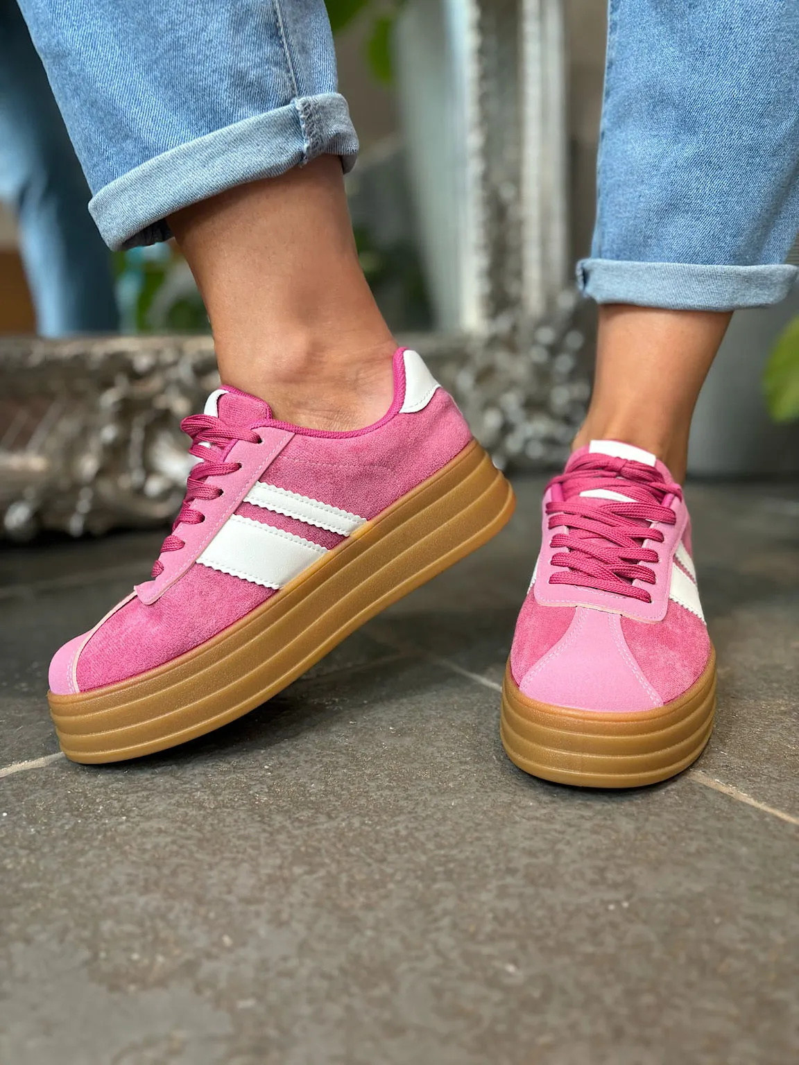 Raspberry Striped Designer Inspired Trainer