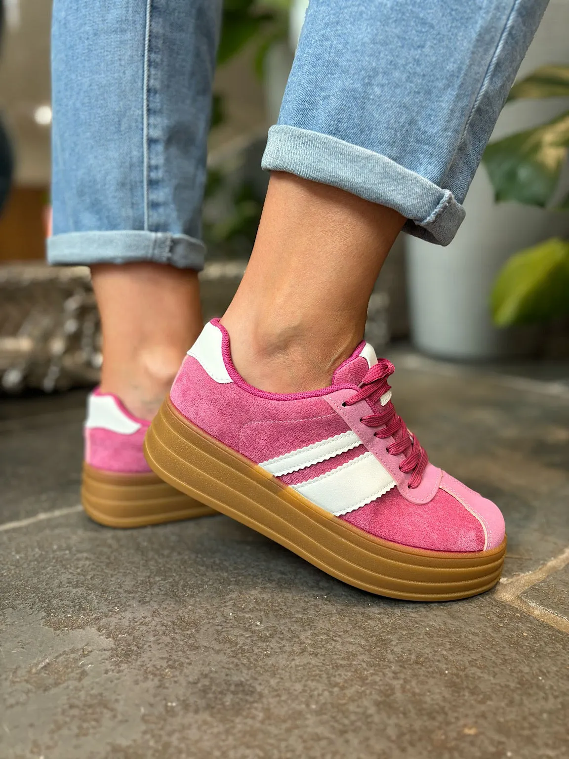 Raspberry Striped Designer Inspired Trainer