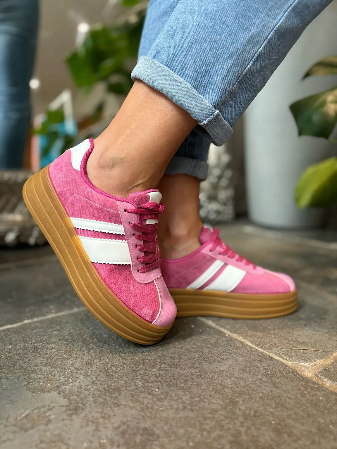 Raspberry Striped Designer Inspired Trainer