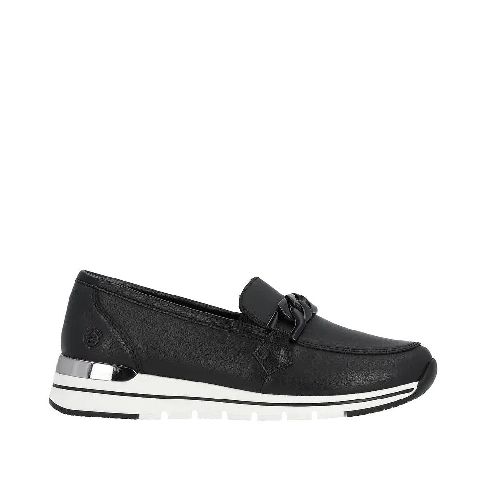 Remonte R6711-00 Black Leather Chain Detail Loafers