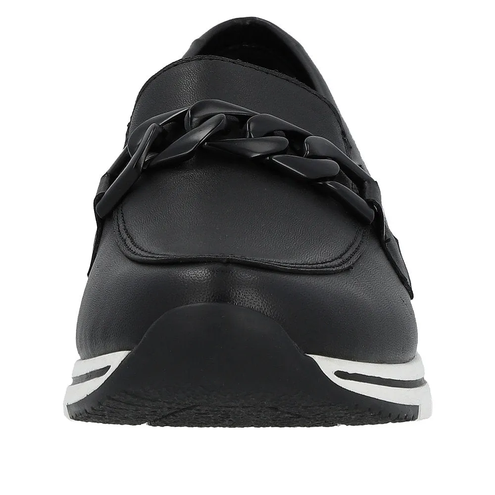 Remonte R6711-00 Black Leather Chain Detail Loafers