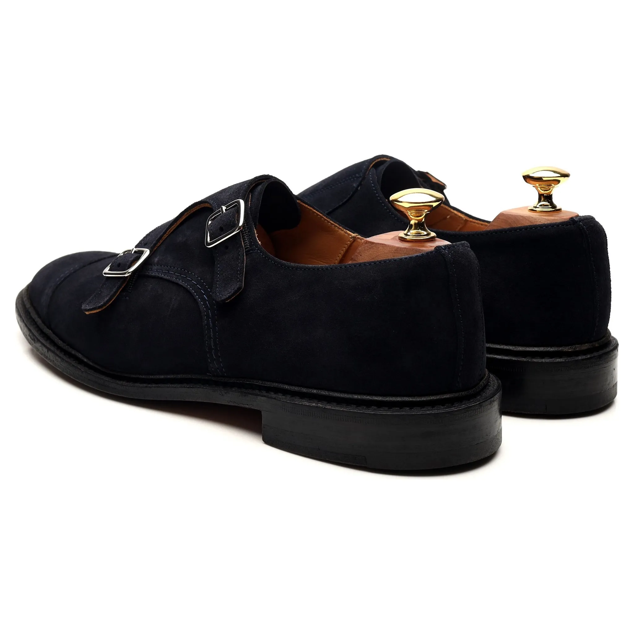 'Rufus' Navy Blue Suede Double Monk Strap UK 9