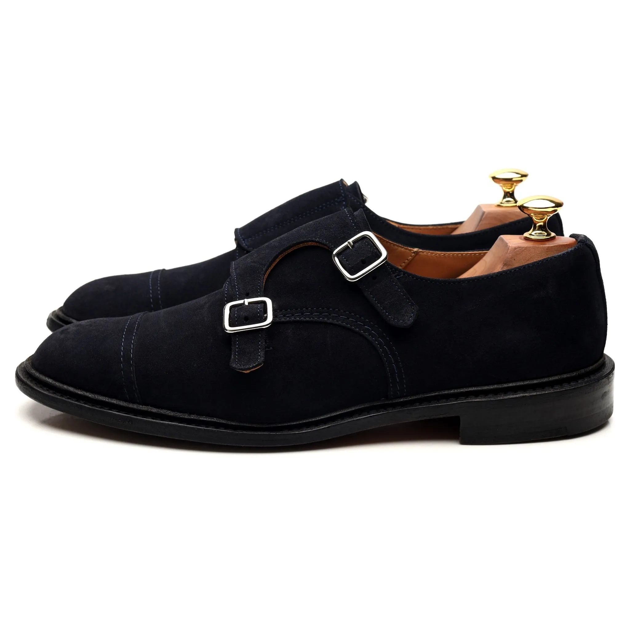 'Rufus' Navy Blue Suede Double Monk Strap UK 9