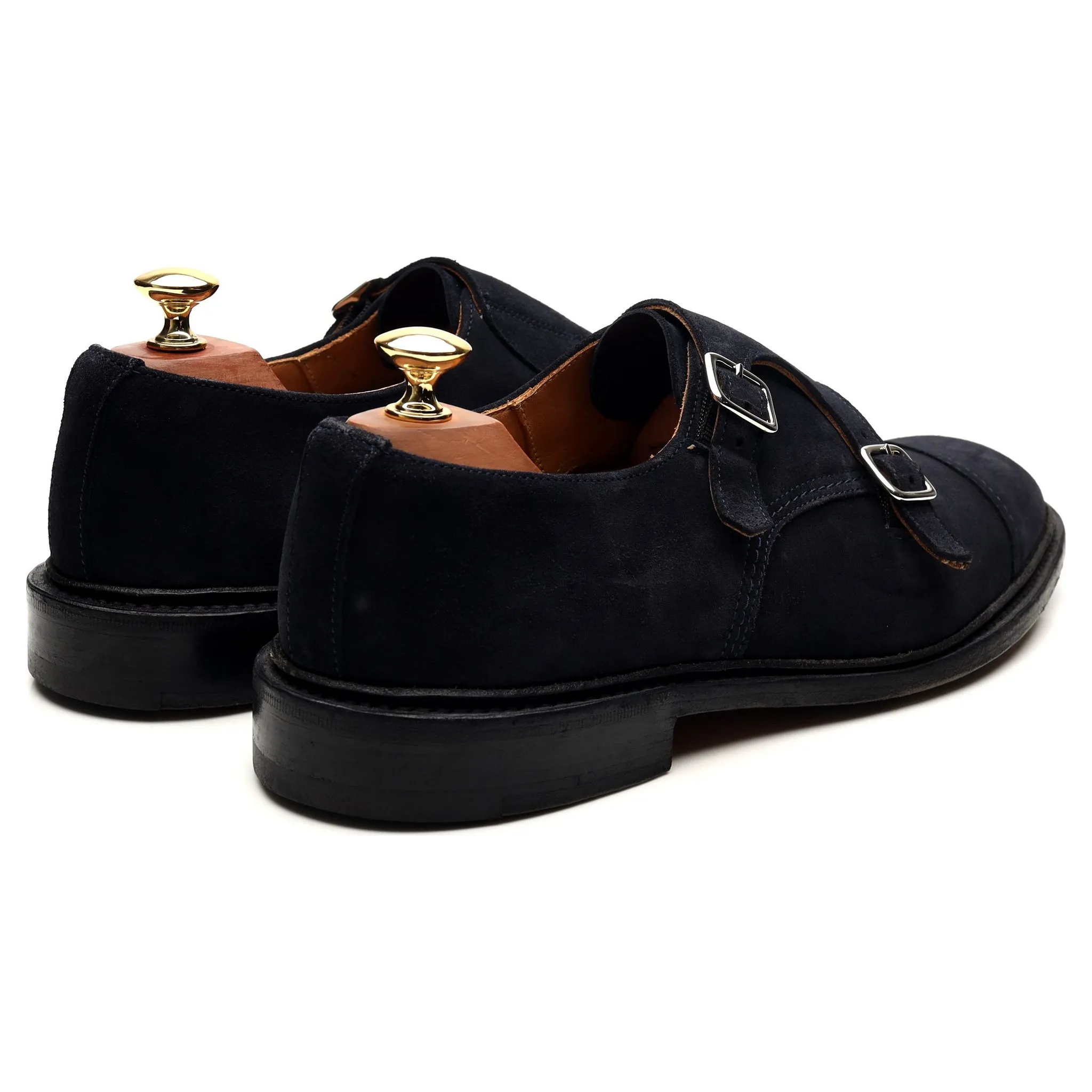 'Rufus' Navy Blue Suede Double Monk Strap UK 9