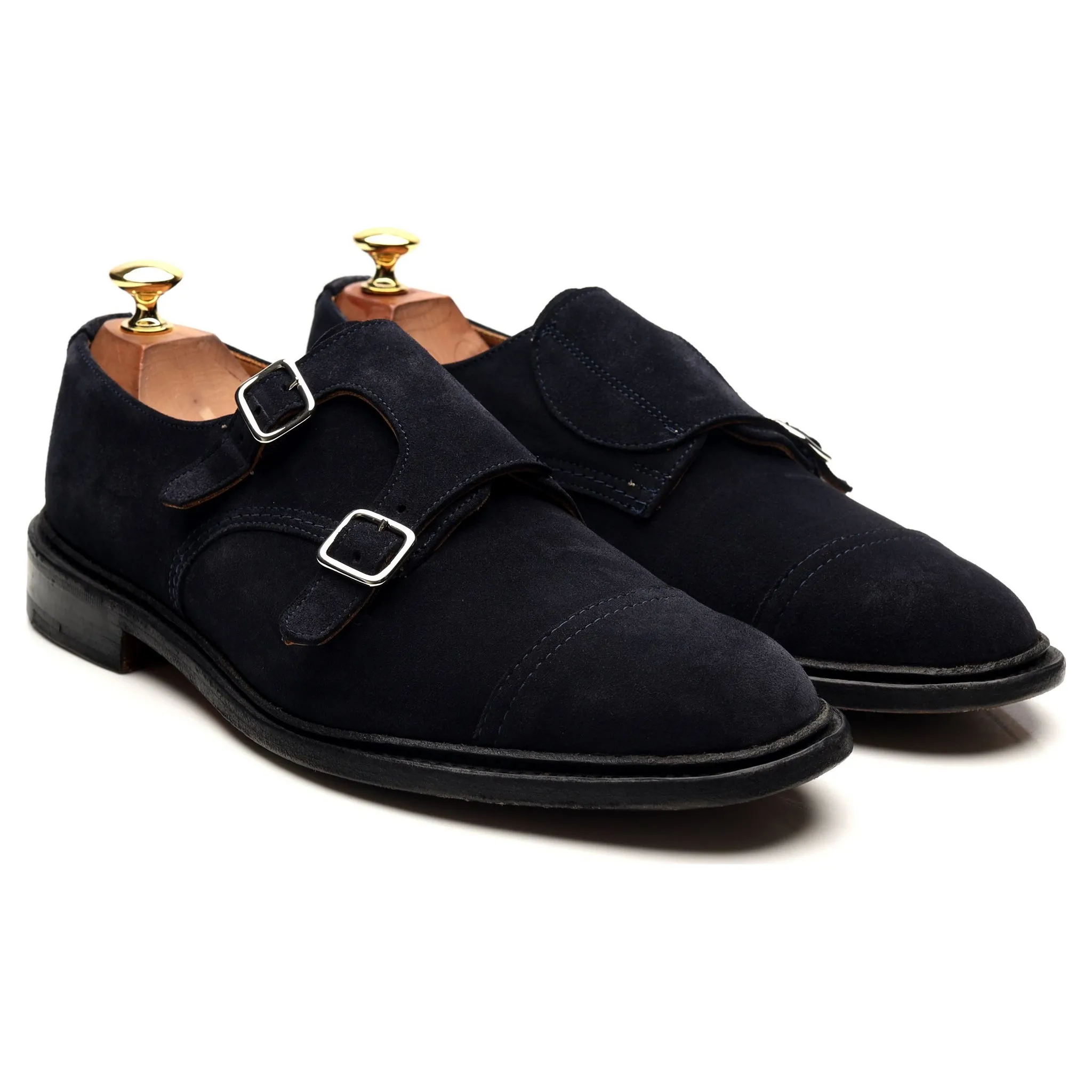 'Rufus' Navy Blue Suede Double Monk Strap UK 9