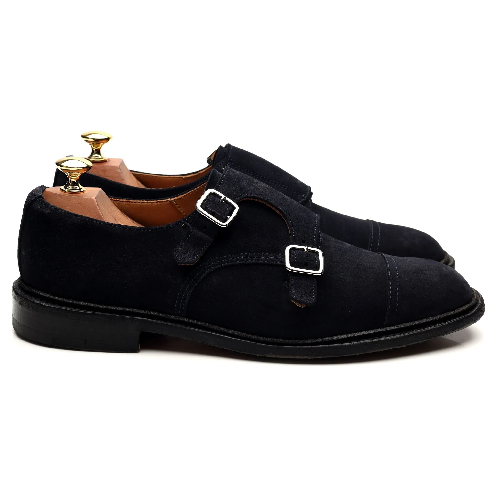 'Rufus' Navy Blue Suede Double Monk Strap UK 9