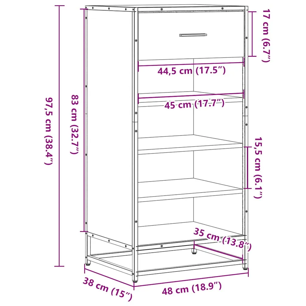 Shoe Rack Smoked Oak 48x38x97.5 cm Engineered Wood