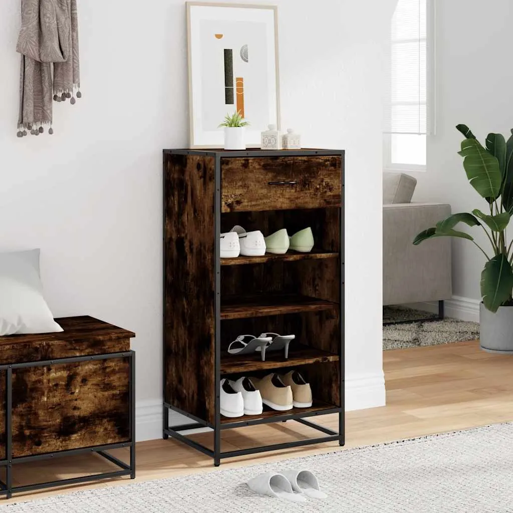 Shoe Rack Smoked Oak 48x38x97.5 cm Engineered Wood