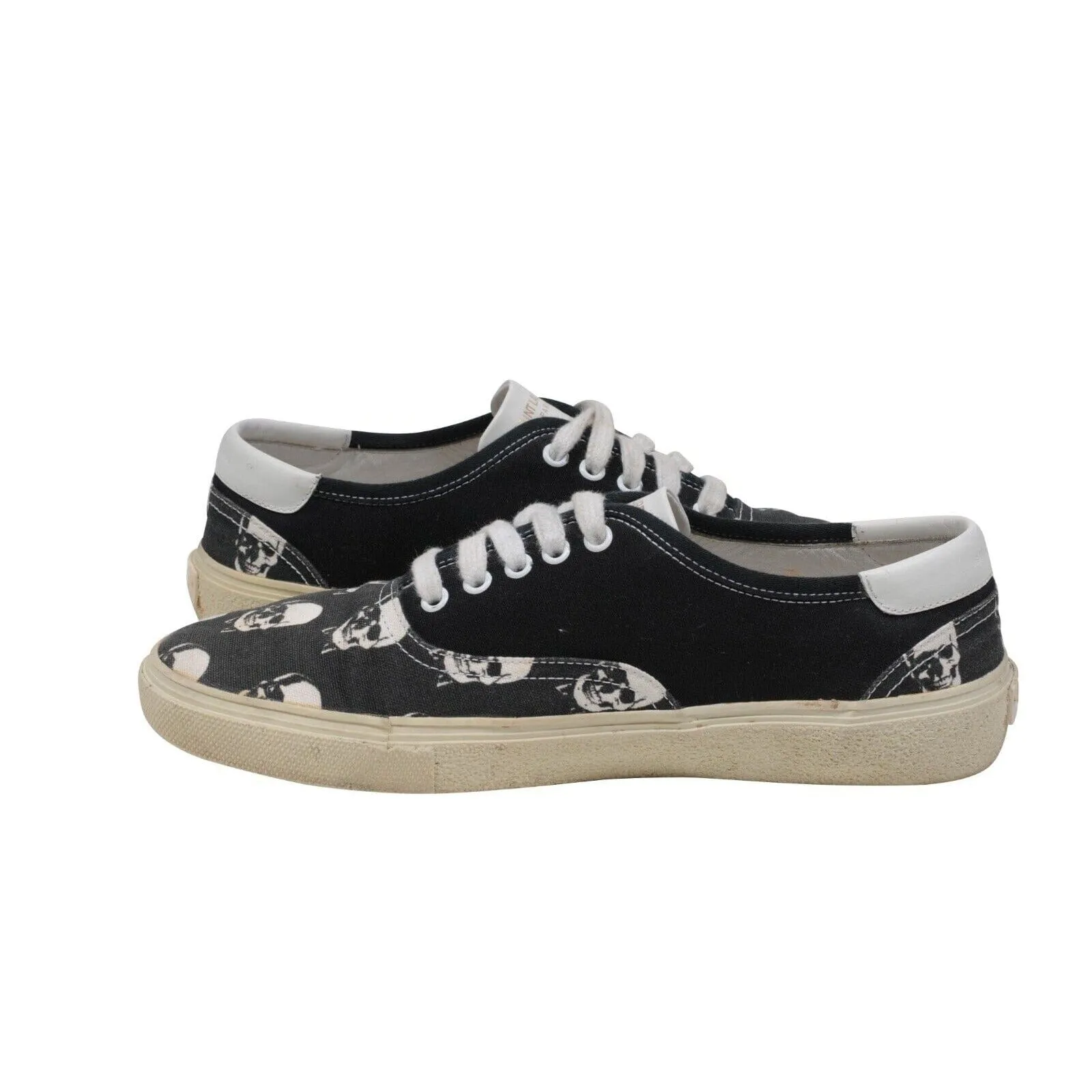 Skate Low Top Sneakers Black White Skull Canvas