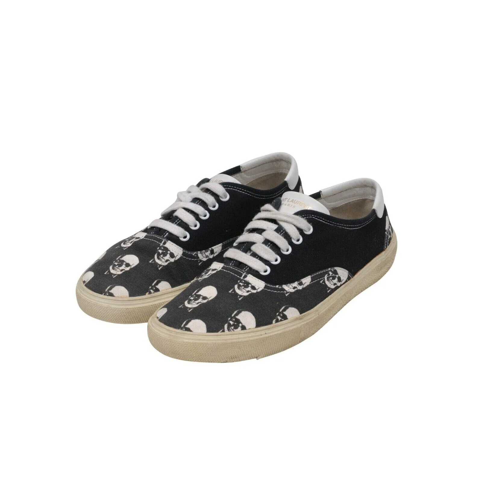 Skate Low Top Sneakers Black White Skull Canvas