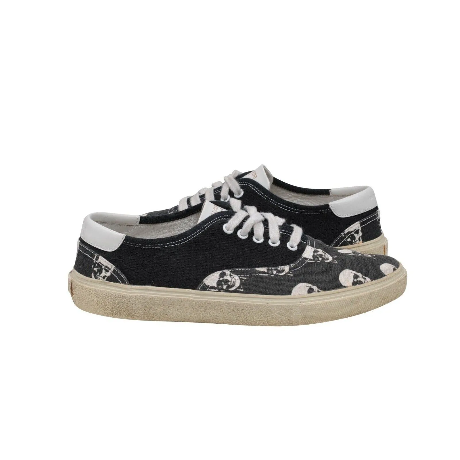 Skate Low Top Sneakers Black White Skull Canvas