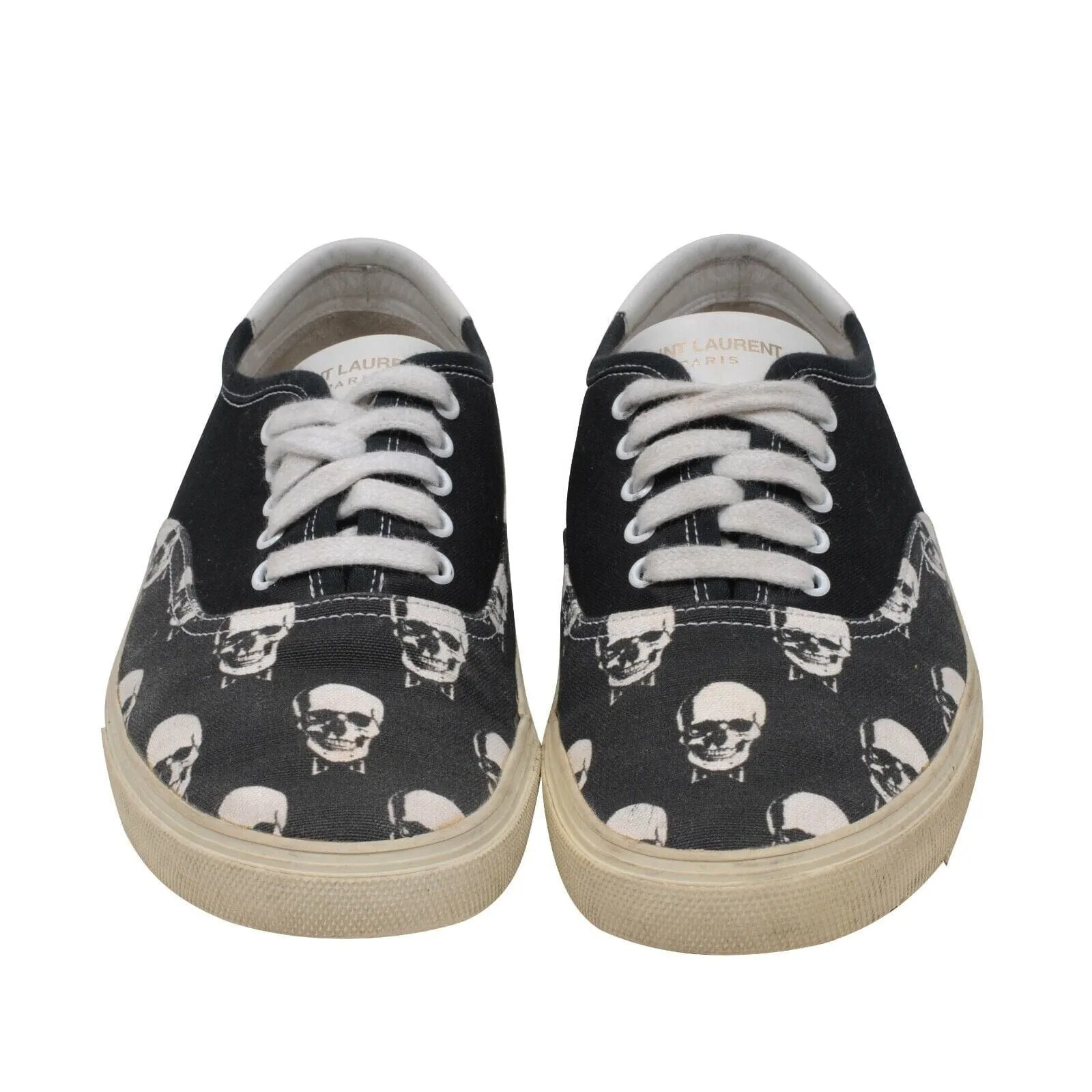 Skate Low Top Sneakers Black White Skull Canvas