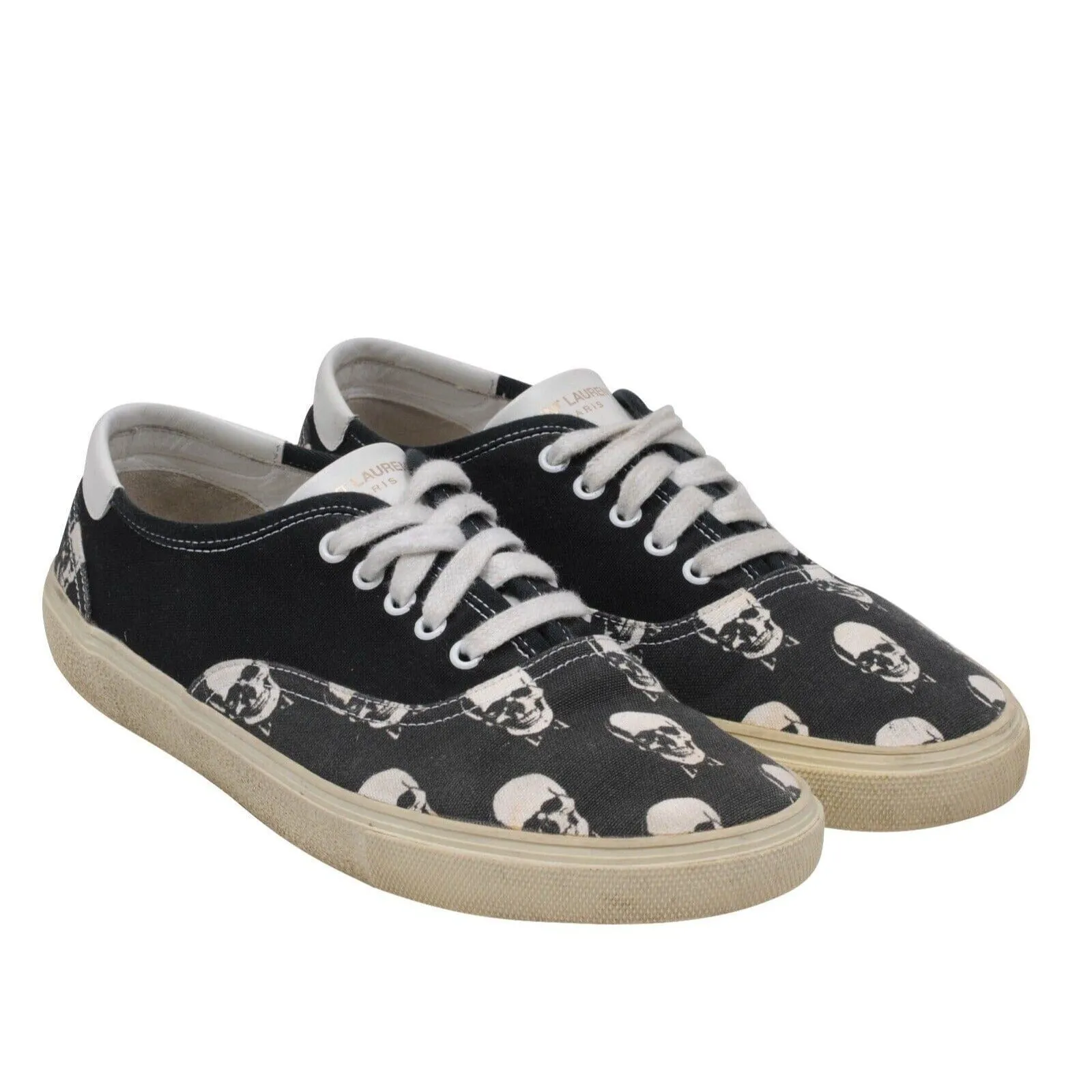 Skate Low Top Sneakers Black White Skull Canvas