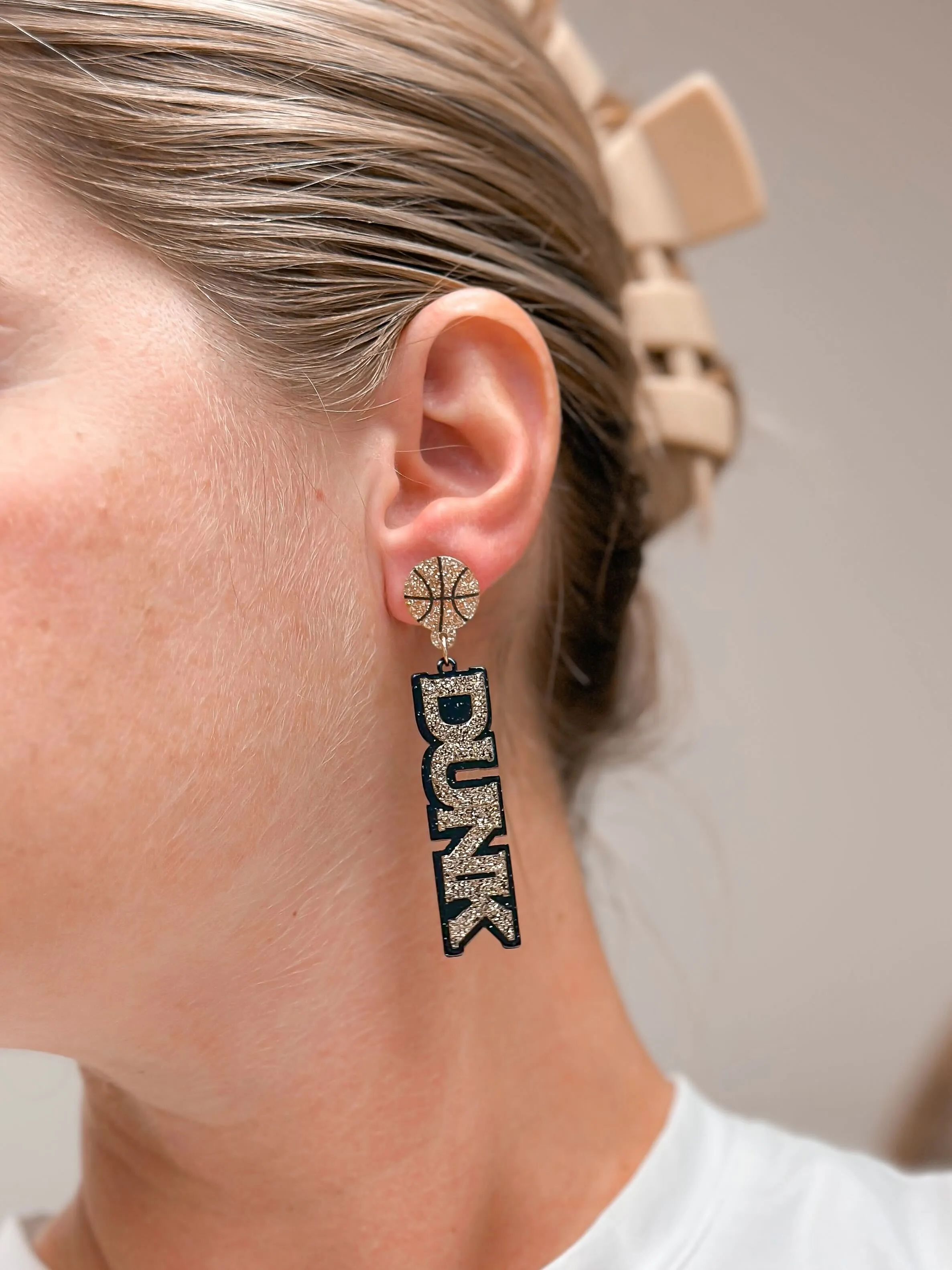 'Slam Dunk' Statement Dangle Earrings - Gold & Black Glitter