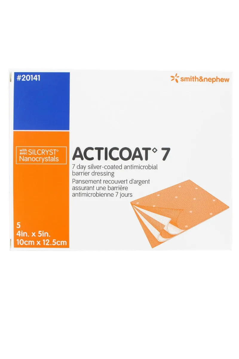 Smith & Nephew 20141 Acticoat 7 Seven Day Antimicrobial Barrier Wound Dressing, Low Adherent, Antimicrobial Barrier 10cm x 12.5cm