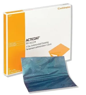 Smith & Nephew 20501 Acticoat Antimicrobial Barrier Burn Dressing With Nanocrystalline Silver, Low Adherent, Rayon/Polyester Core, Advanced Silver Technology 10cm x 120cm