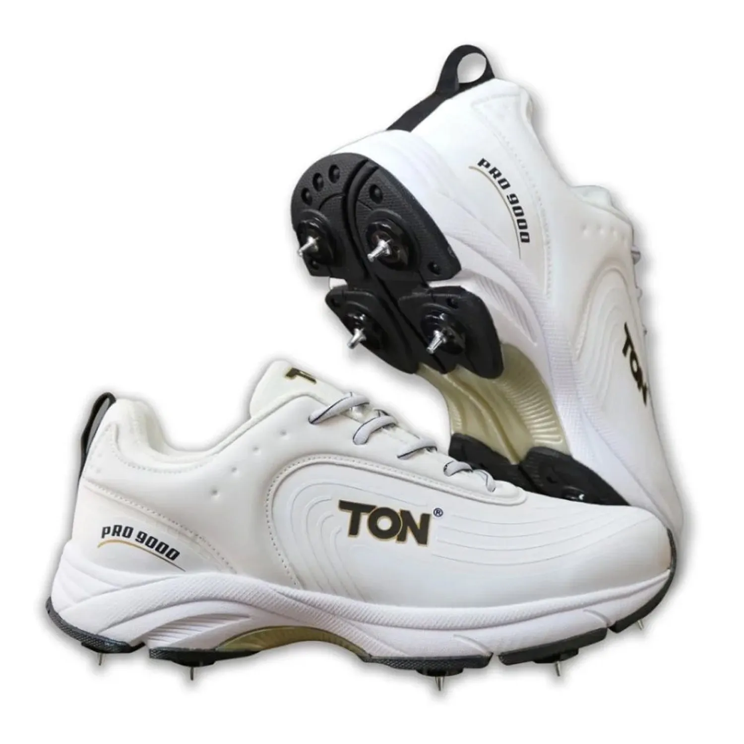 SS Ton Pro 9000 Cricket Spike Shoes, White/Black