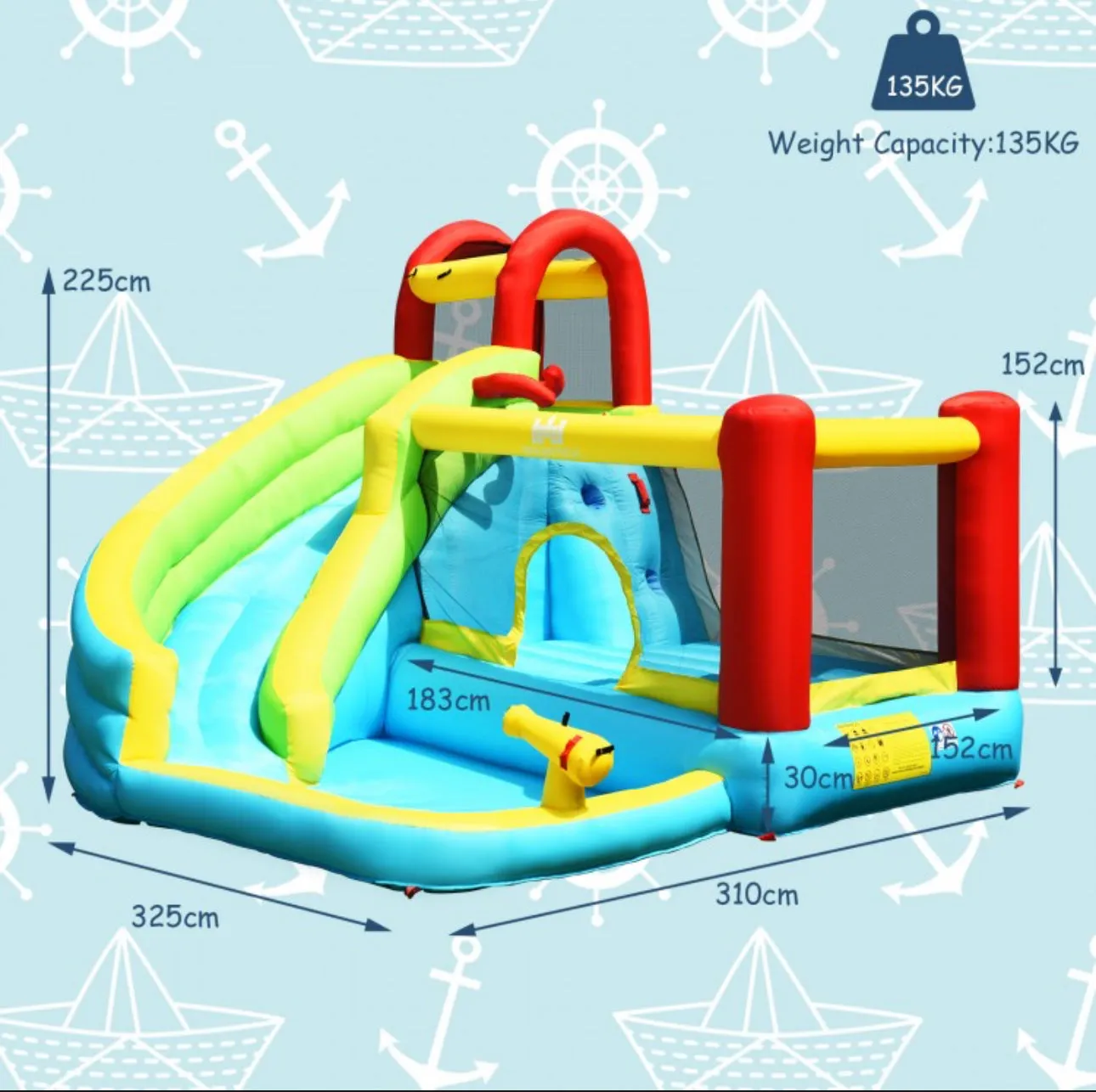 Super Fun 6-in-1 Inflatable Bouncy House Upgraded With Climbing Wall | Basketball Hoop | With 480W Blower | Carry Bag | Hose Kit | Repair Kit | Water Park