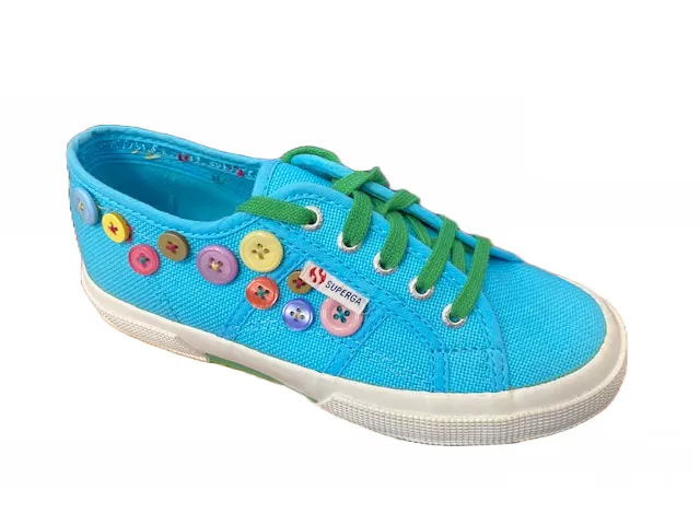 Superga scarpa sneakers da bambina 2750 COTJ buttons S003730 G24 turchese