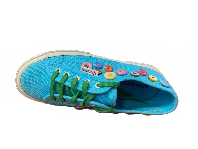 Superga scarpa sneakers da bambina 2750 COTJ buttons S003730 G24 turchese