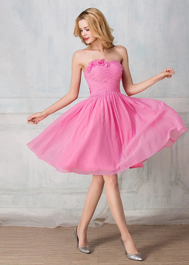 Sweetheart strapless cocktail-length chiffon short prom dress