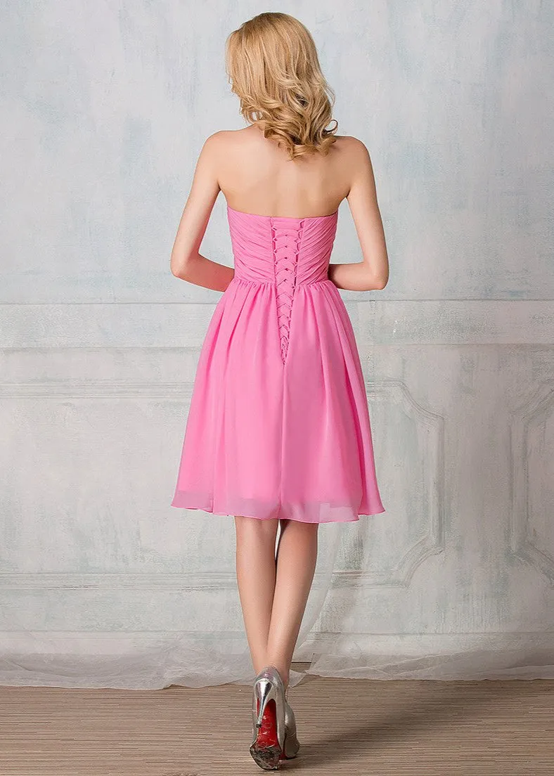 Sweetheart strapless cocktail-length chiffon short prom dress