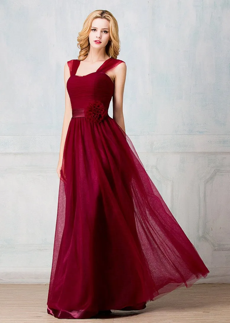 Sweetheart tulle-strap floor-length long prom dress